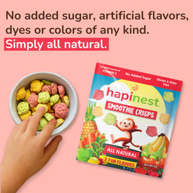 Hapinest Smoothie Crisps Pineapple Apple flavor highlights no added sugar