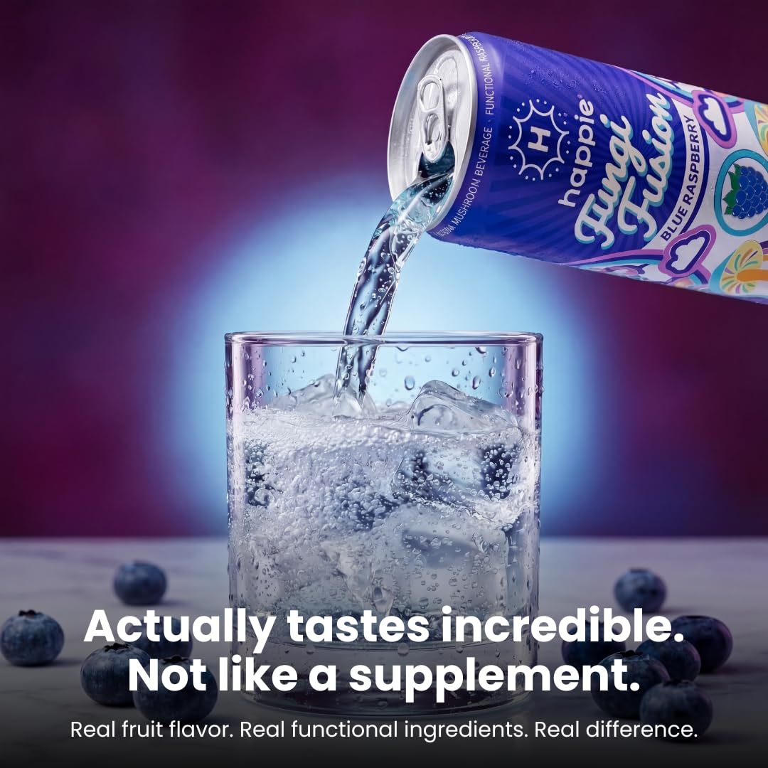 Happie Fungi Fusion ocean minerals bubbles convey hydration without caffeine.