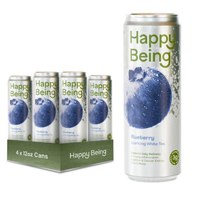 Happy Being Blueberry Sparkling White Tea bottle showing refreshing, antioxidant-rich beverage