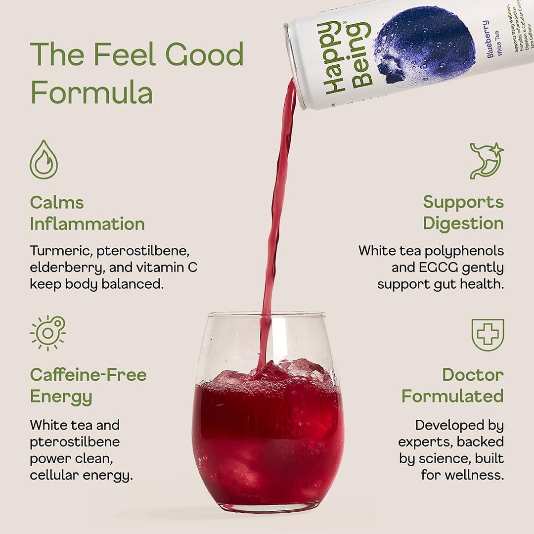 Happy Being Blueberry White Tea being poured into a glass for a calm, refreshing moment.