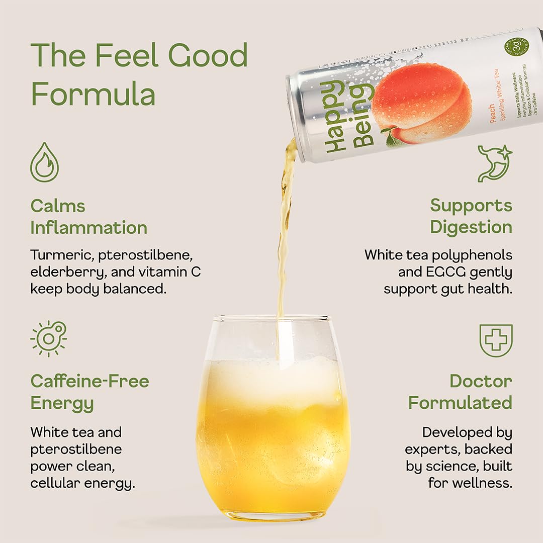 Happy Being green tea antioxidants with blueberries close-up for natural flavor and renewal.
