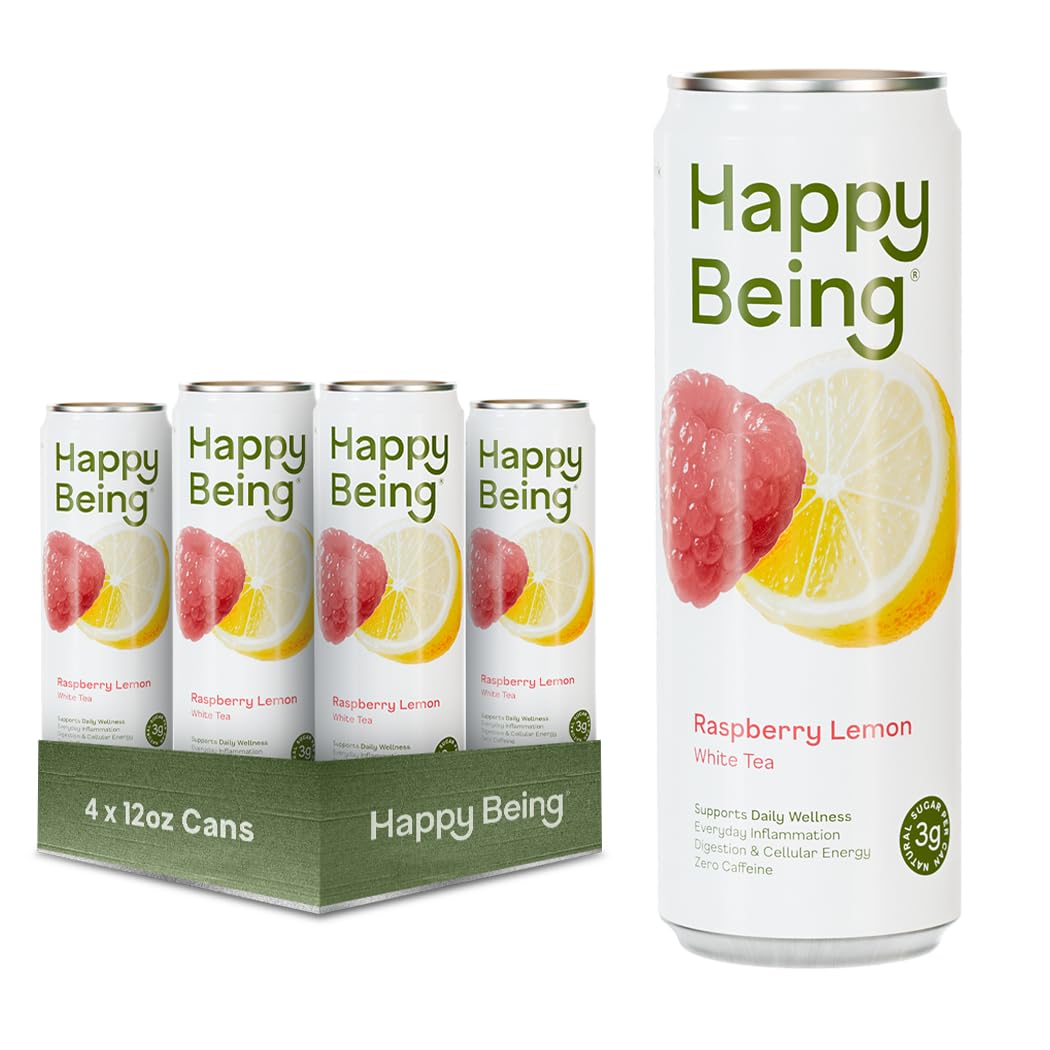 Happy Being Raspberry Lemon White Tea bottle highlights refreshing antioxidant-rich flavor