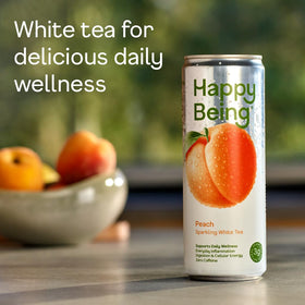 Happy Being turmeric and elderberry ingredients showcased for a bold, wellness-forward profile.