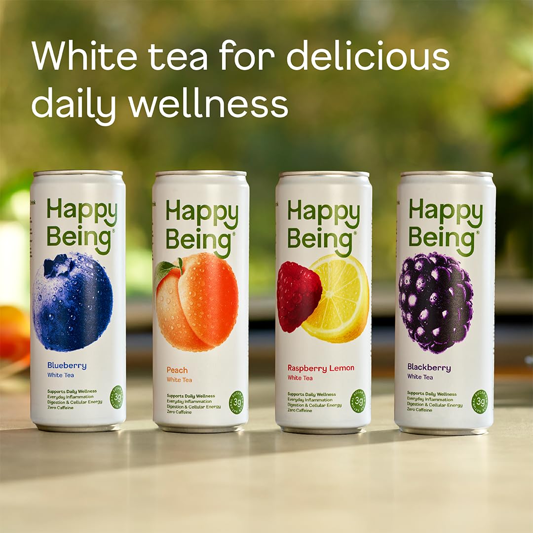 Happy Being White Tea Blackberry pour highlights bold flavor with caffeine-free refreshment