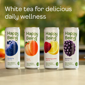 Happy Being White Tea Blackberry pour highlights bold flavor with caffeine-free refreshment