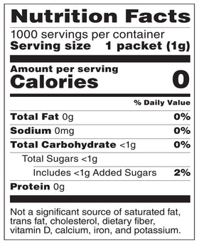 Close-up of Happy Belly blue aspartame packaging