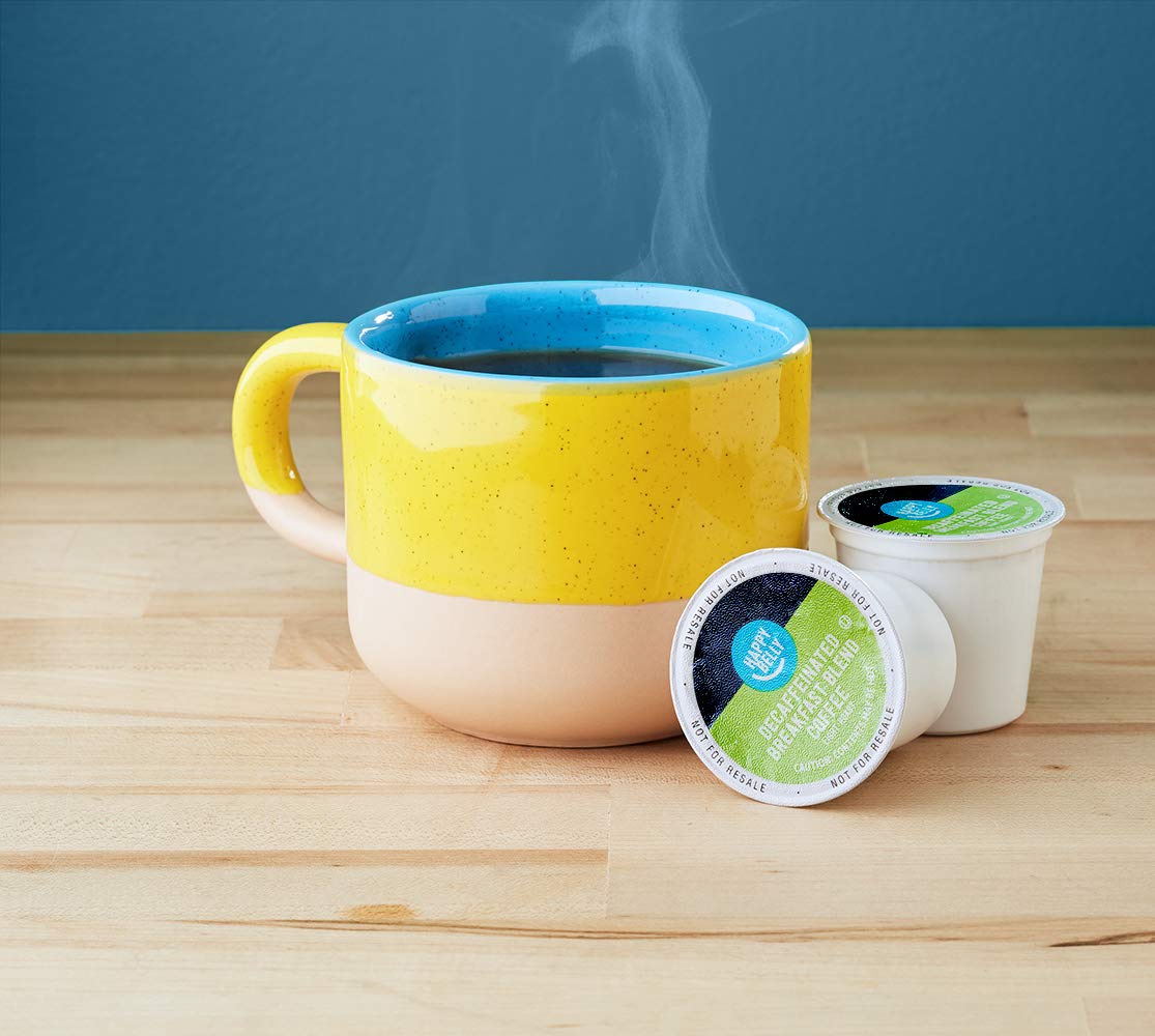 Happy Belly decaf pods in cup ready for a mellow morning brew.
