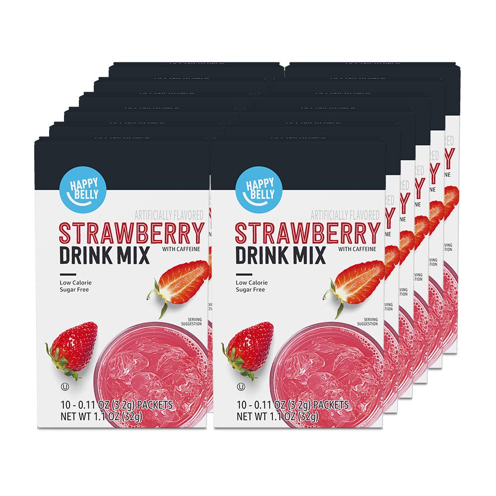 Happy Belly Drink Mix Strawberry with Caffeine single serving for on the go energy.