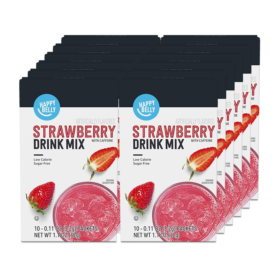 Happy Belly Drink Mix Strawberry with Caffeine single serving for on the go energy.