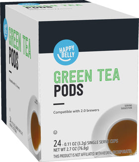 Happy Belly green tea pods in a 24-count box for quick, flavorful cups.