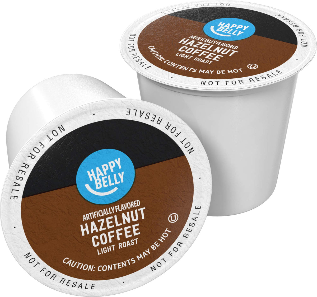 Happy Belly hazelnut flavored coffee pods in a 100-count box deliver a smooth, inviting aroma.