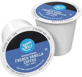 Happy Belly light roast pods showing vanilla flavor for a smooth, aromatic cup.