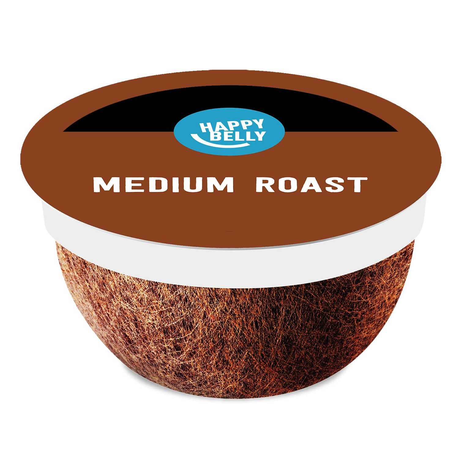 Happy Belly Medium Roast pods in box front for everyday coffee convenience.