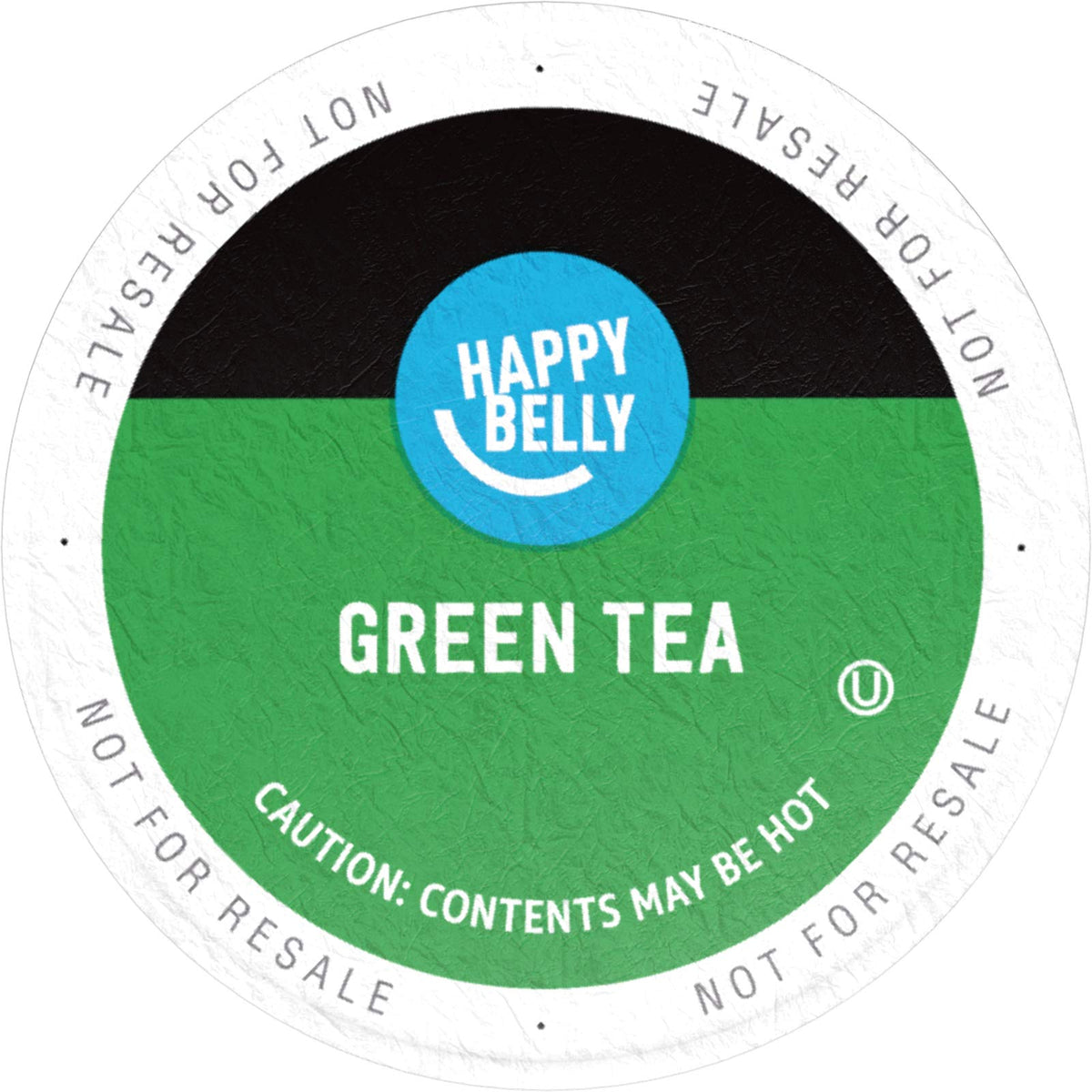 Happy Belly green tea pods showing compatibility with 1.0 and 2.0 Keurig brewers.
