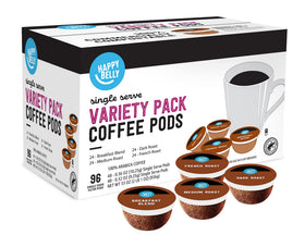 Happy Belly Variety Pack box with 96 compostable pods for quick mornings