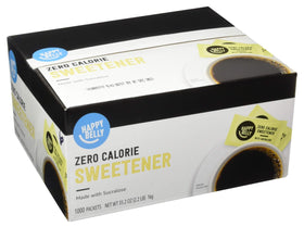 Happy Belly yellow sucralose packets for convenient zero-calorie sweetness.