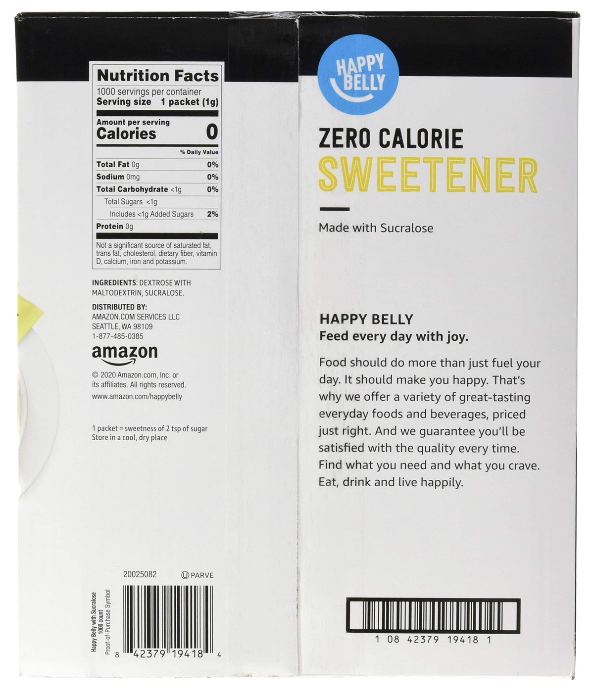 Happy Belly yellow sucralose packets ideal for coffee and tea on the go.