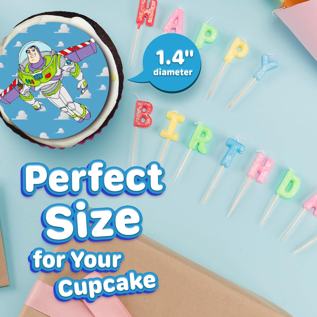 Happy Choices easy-to-use toppers: cut, place on icing, celebrate.