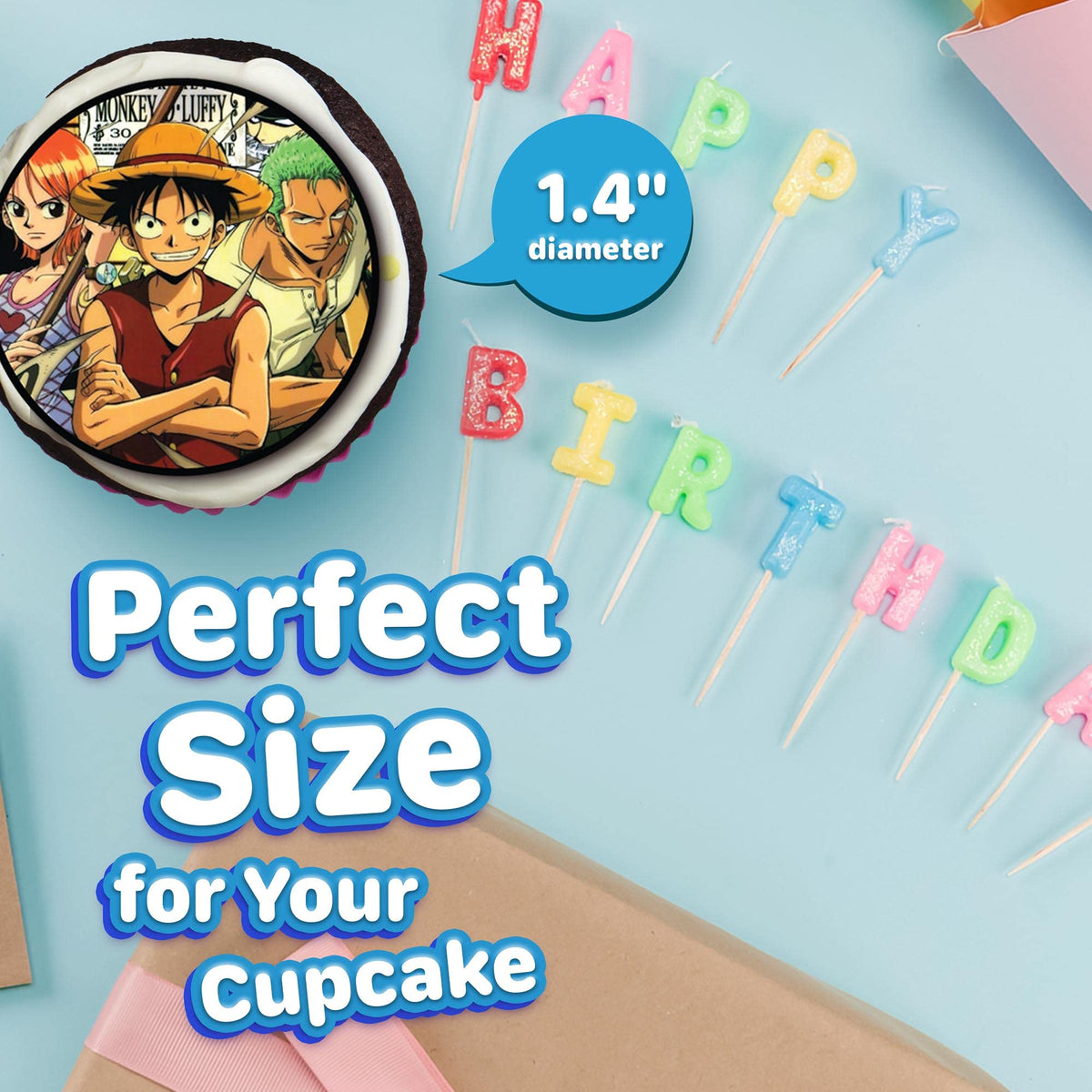 Happy Choices ship wheel topper on edible sheet creates dramatic cake accents.