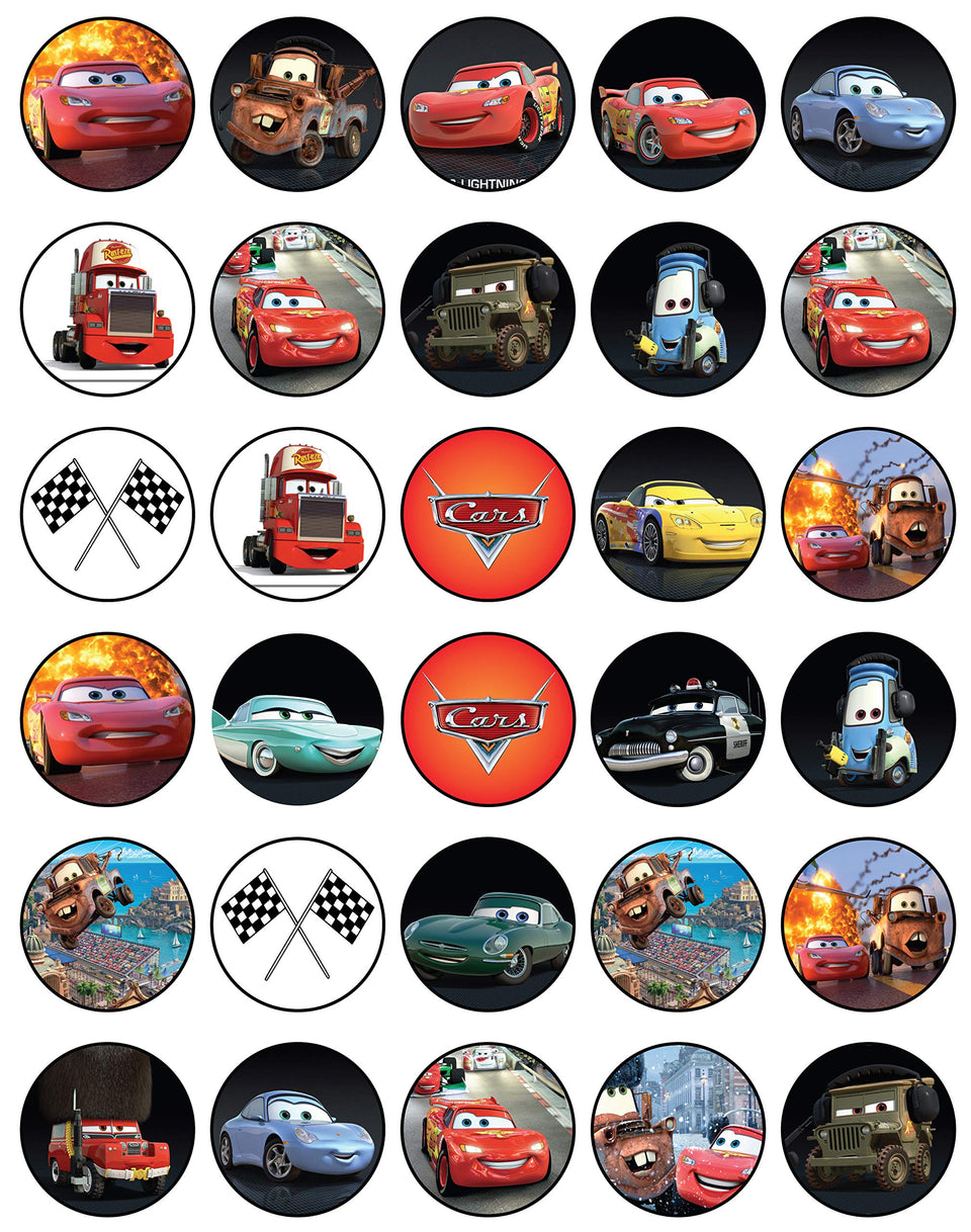 Happy Choices racing cars topper on wafer for quick birthday cupcake decoration