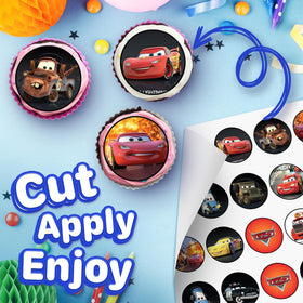 Happy Choices racing cars topper on wafer sheet ready for icing scenes