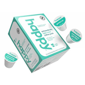 We Are Happy coffee pods packaging highlights convenient single-serve option for quick mornings.