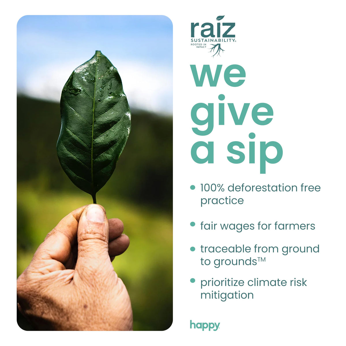 We Are Happy rainforest alliance-certified pods emphasize sustainable sourcing and responsible enjoyment.