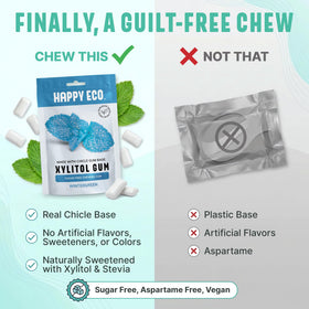 Happy Eco gum pieces close-up ready to chew with natural flavor