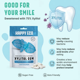 Happy Eco chicle-based gum base close-up highlighting natural ingredients