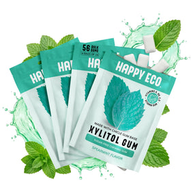 HAPPY ECO Xylitol gum 4-pack front view with spearmint flavor