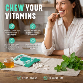 HAPPY ECO Xylitol gum 4-pack label close-up showing vitamins