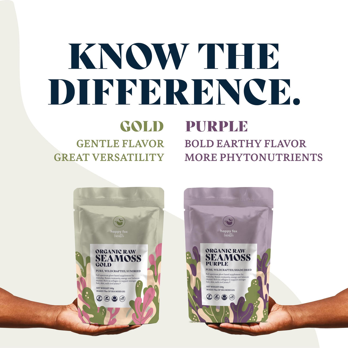 Happy Fox Wildcrafted Sea Moss Harvest highlights pristine origins and natural sourcing.