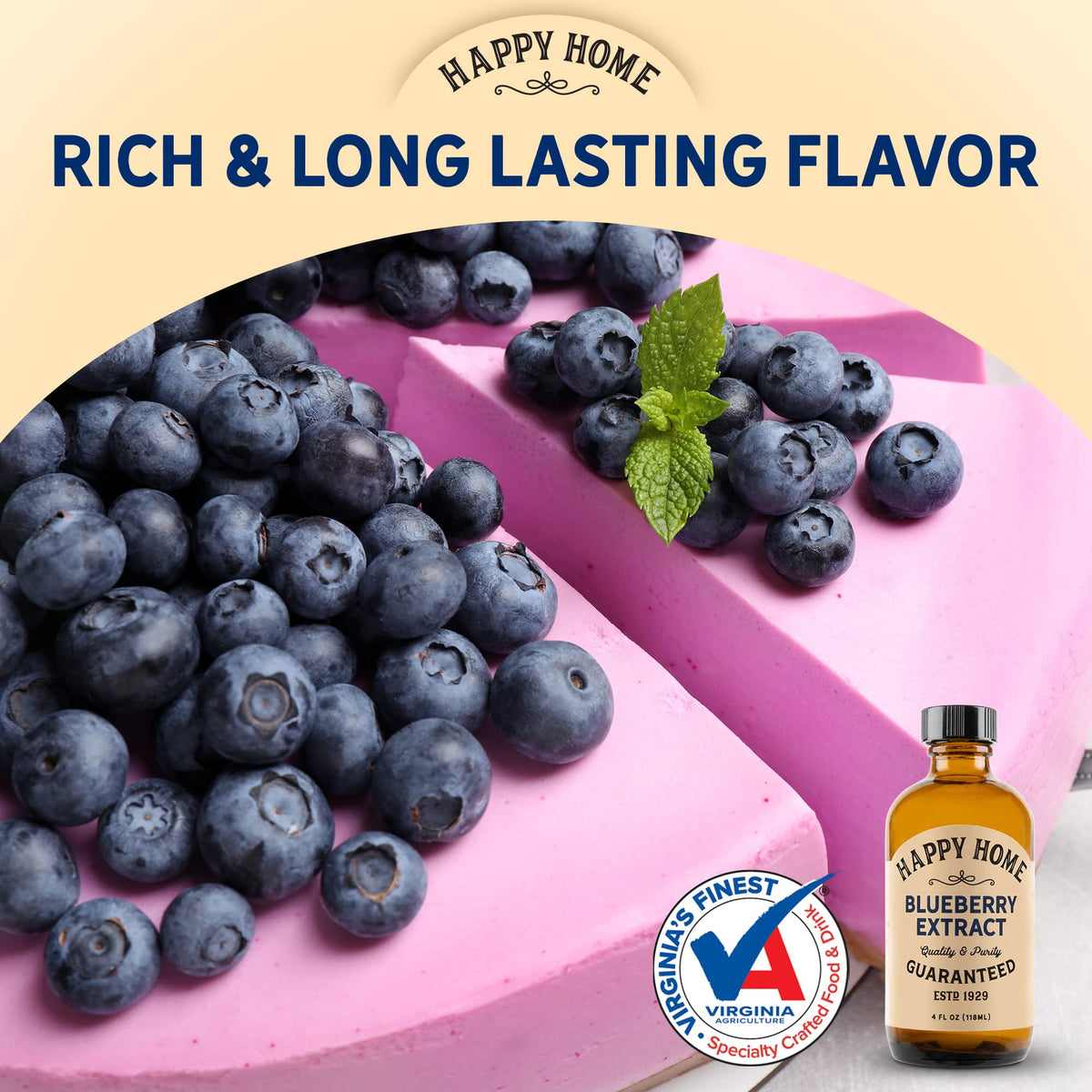 Happy Home blueberry flavor cake slice shows vibrant color and character