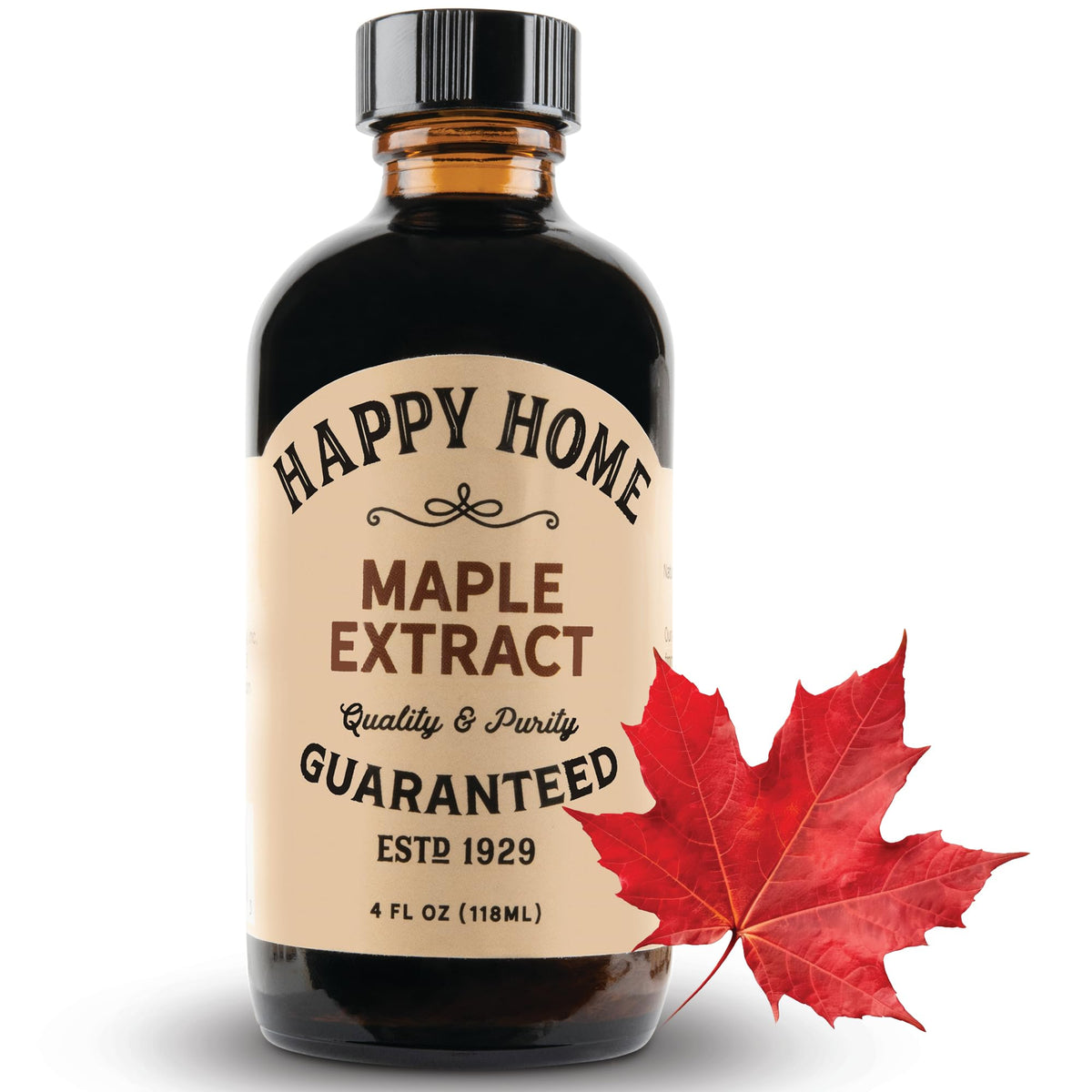 Happy Home Premium Maple Flavor bottle close-up for rich baked goods