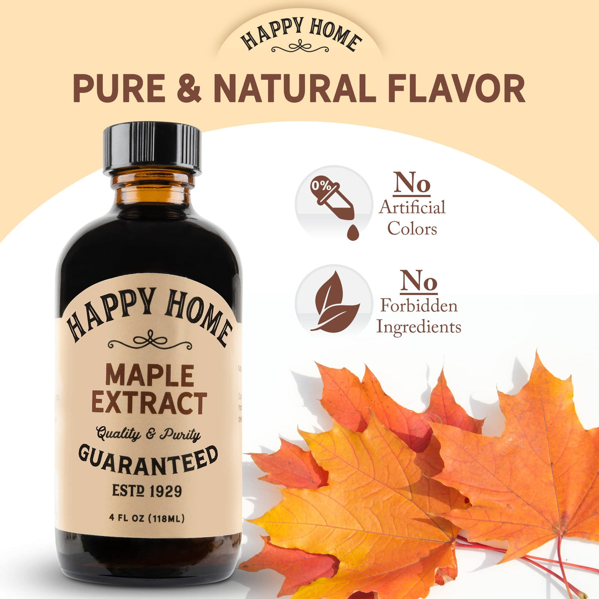 Happy Home maple flavor bottle pour shown for cake batter flavor