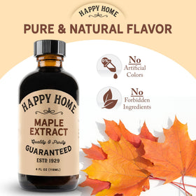 Happy Home maple flavor bottle pour shown for cake batter flavor