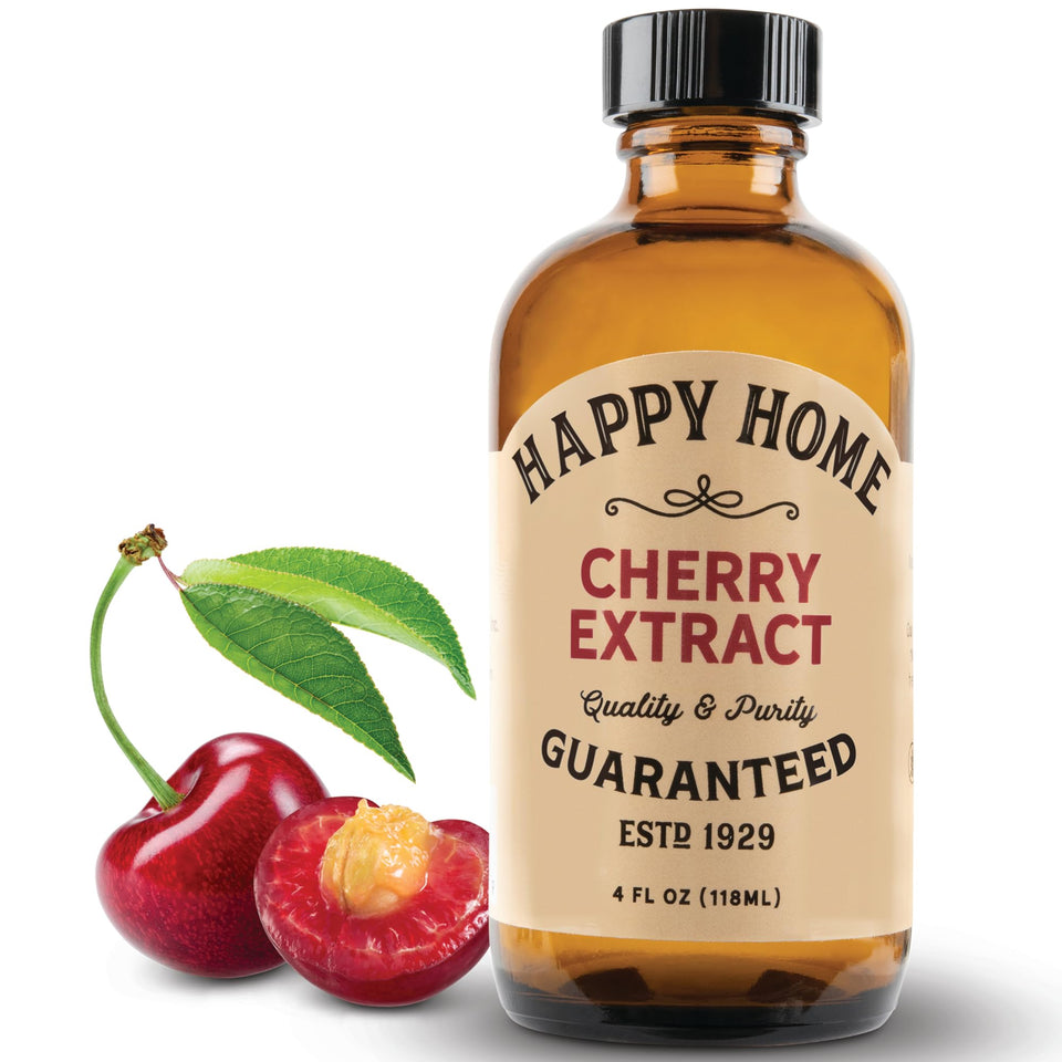 Happy Home Natural Cherry Flavor bottle front for baking and desserts.