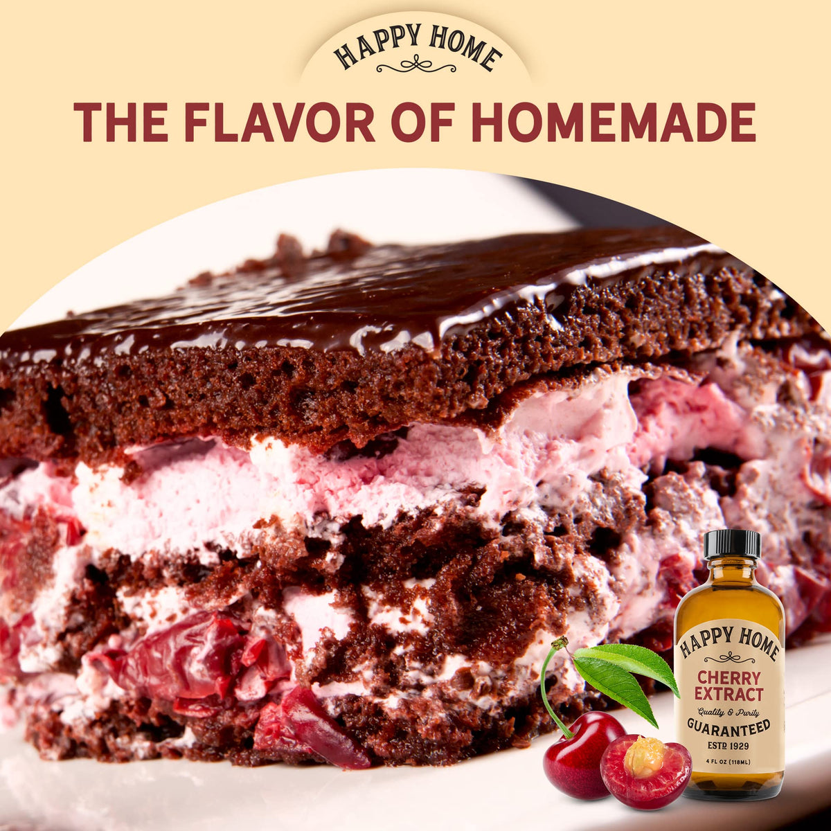 Happy Home Natural Cherry Flavor label highlights kosher status.