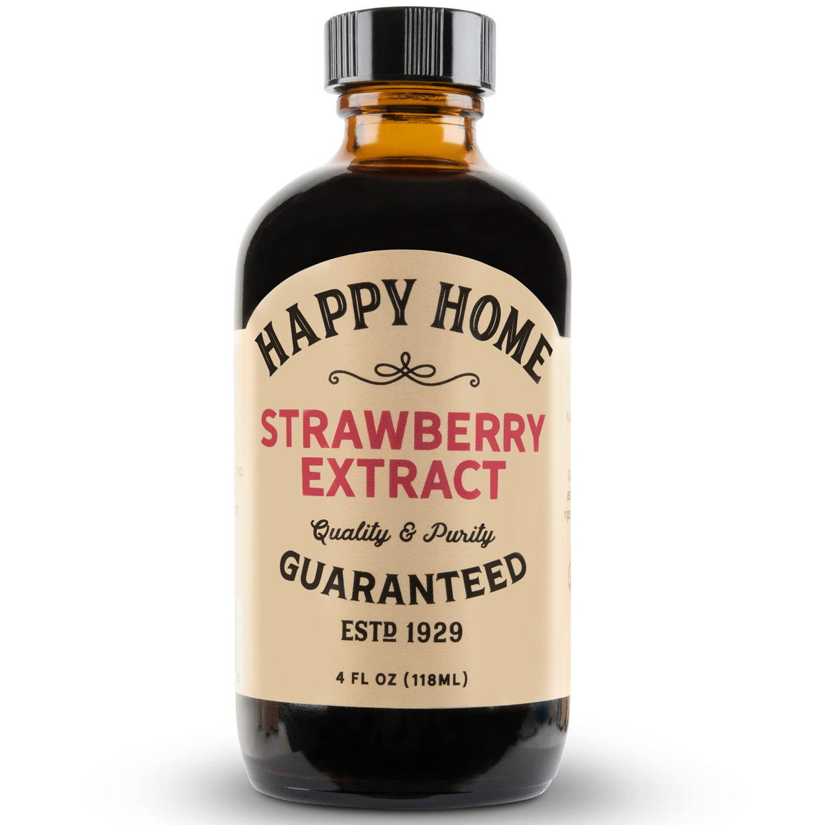 Happy Home natural strawberry flavor bottle for bakers seeking pure strawberry taste.