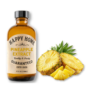 Happy Home Pineapple Extract bottle highlighting tropical flavor for baking