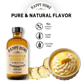 Close-up of Happy Home Pineapple Extract label with kosher certification