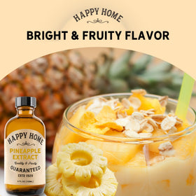 Happy Home Pineapple Extract in a smoothie, suggesting tropical flavor