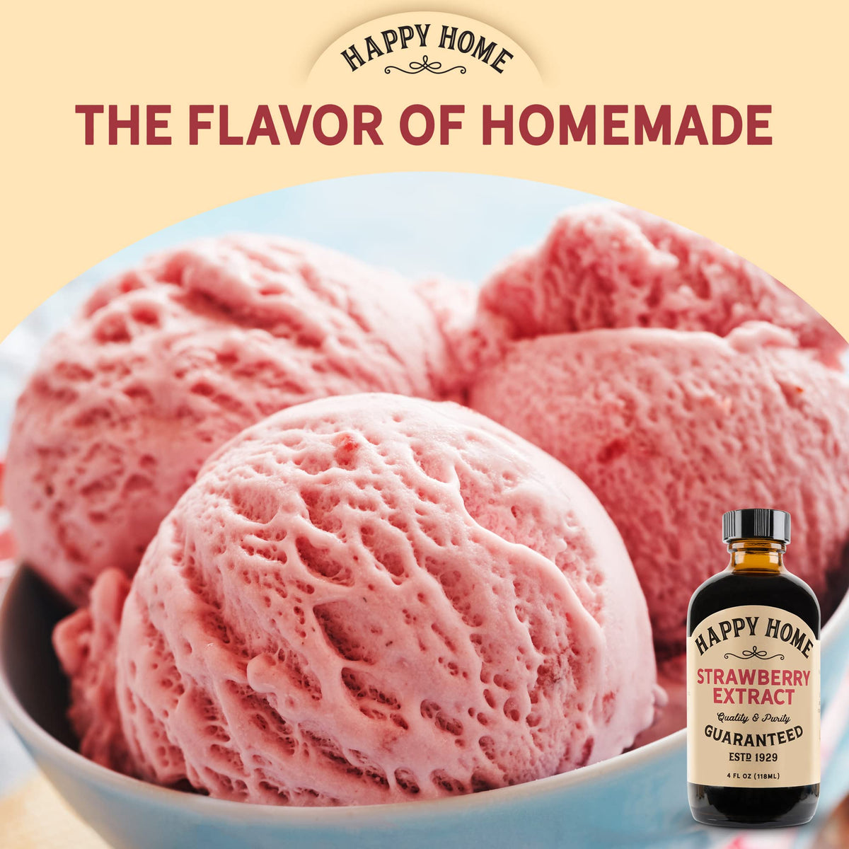 Happy Home strawberry flavor ingredients note for transparent, kosher-certified cooking.