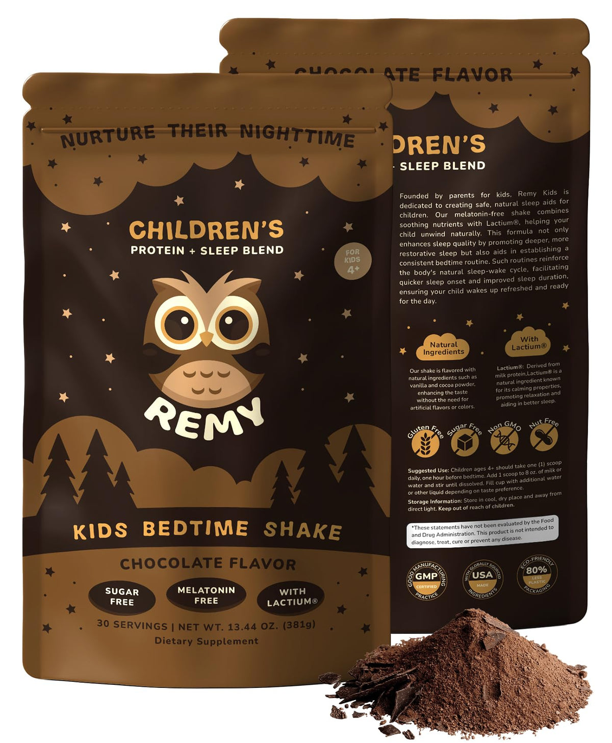 Happy Owl Remy kids protein sleep drink, 4g protein per serving.