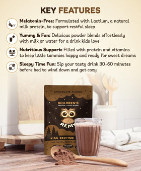 Happy Owl Remy powder being measured, convenient protein boost at bedtime.
