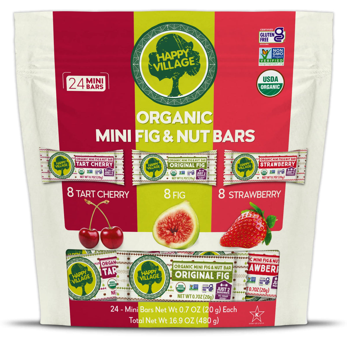 Happy Village Mini Fig Bar close-up showing wholesome ingredients for a quick snack