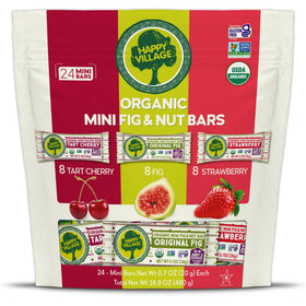 Happy Village Mini Fig Bar close-up showing wholesome ingredients for a quick snack