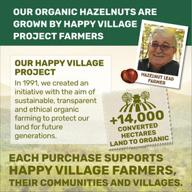 Happy Village hazelnuts support sustainable farming and communities through ethical sourcing.