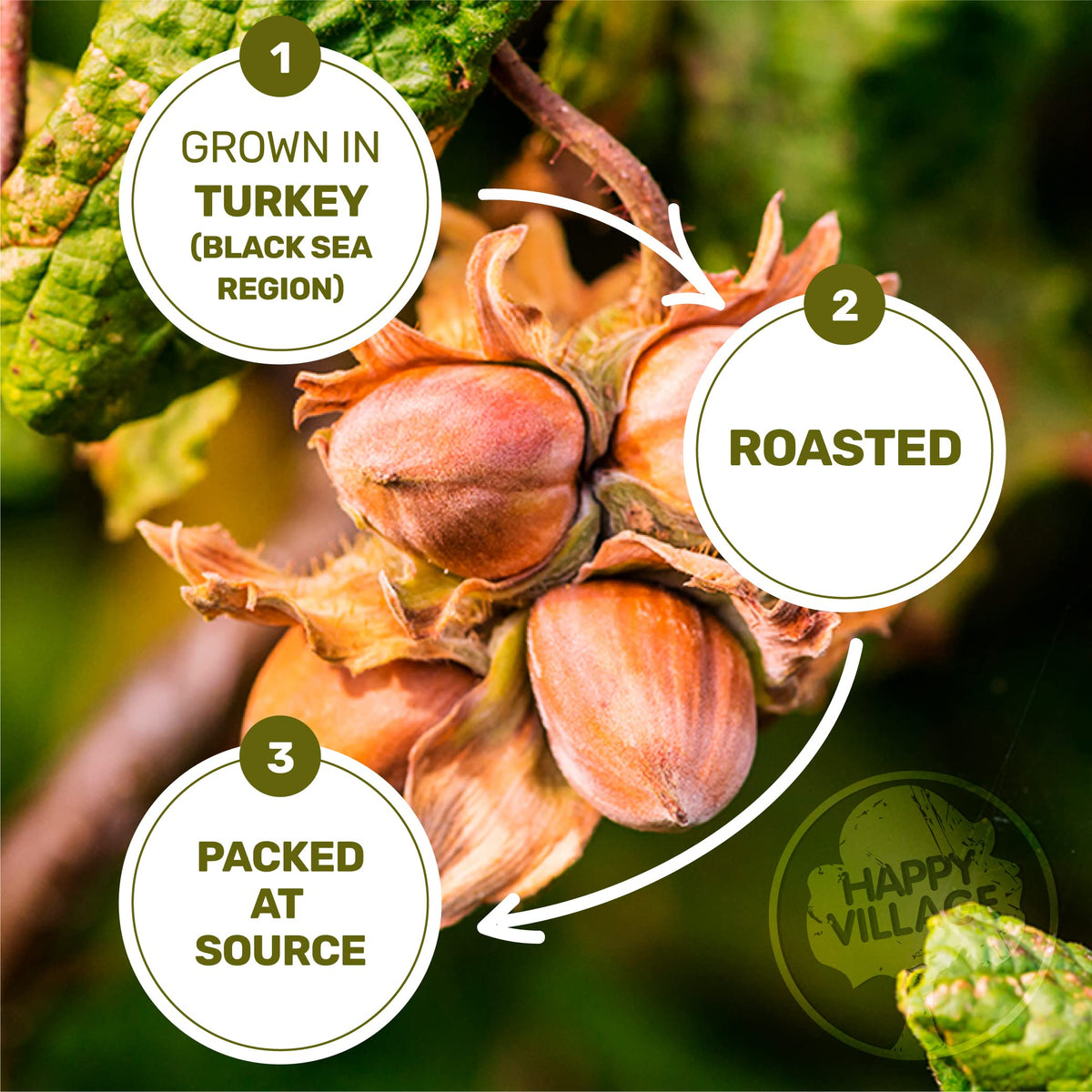Happy Village unsalted hazelnuts let you control flavor in recipes and baking.