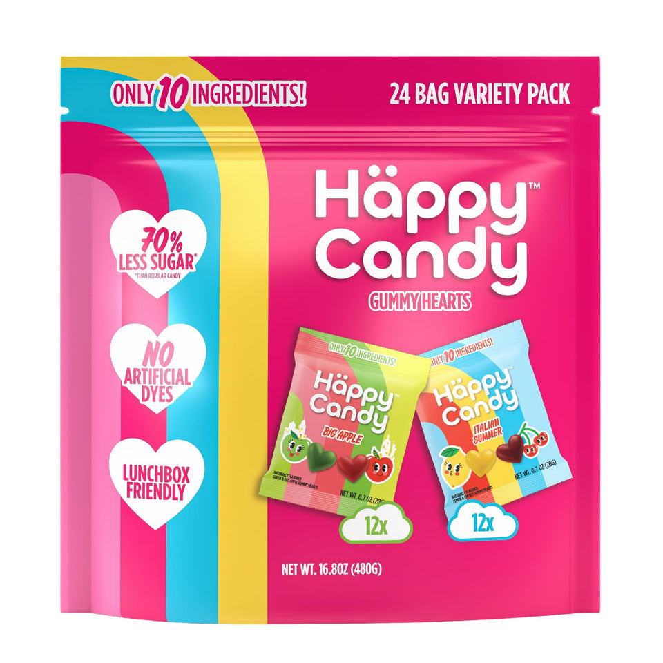 Häppy Candy mini gummy variety big apple close-up showing real fruit flavors for kid-friendly snacking